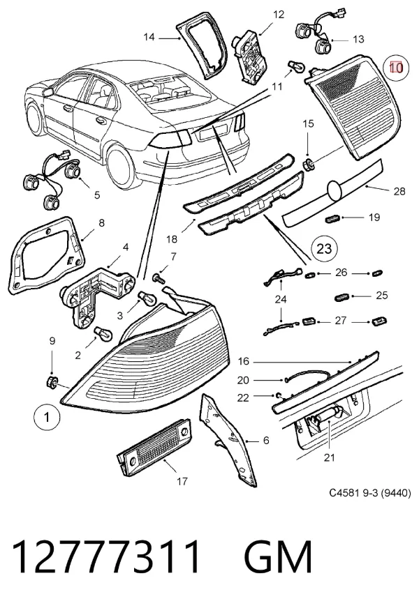 Lampa zespolona tylna lewa Saab 9-3 YS3F