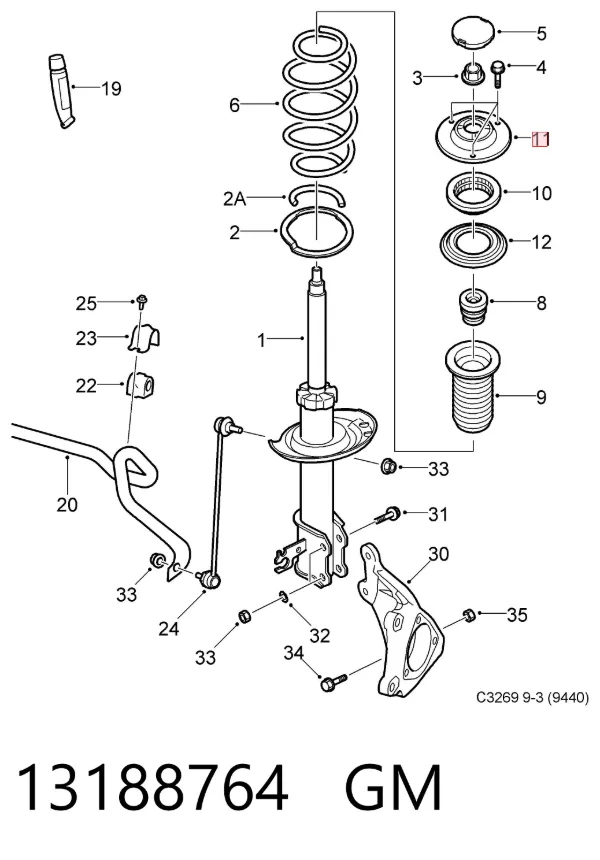 Poduszka amortyzatora przedniego 13188764 General Motors