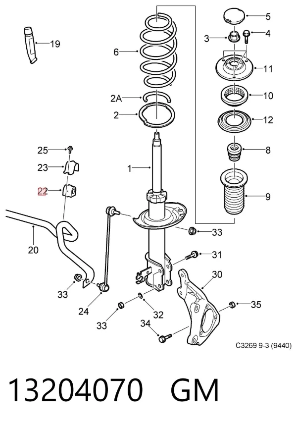 Tuleja stabilizatora przedniego górna 13204070 General Motors