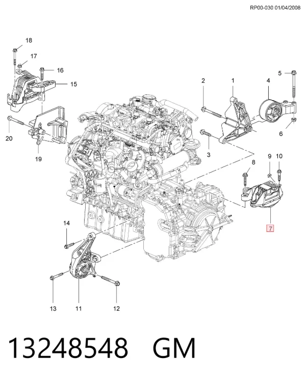 Poduszka (podpora) silnika lewa 13248548 General Motors