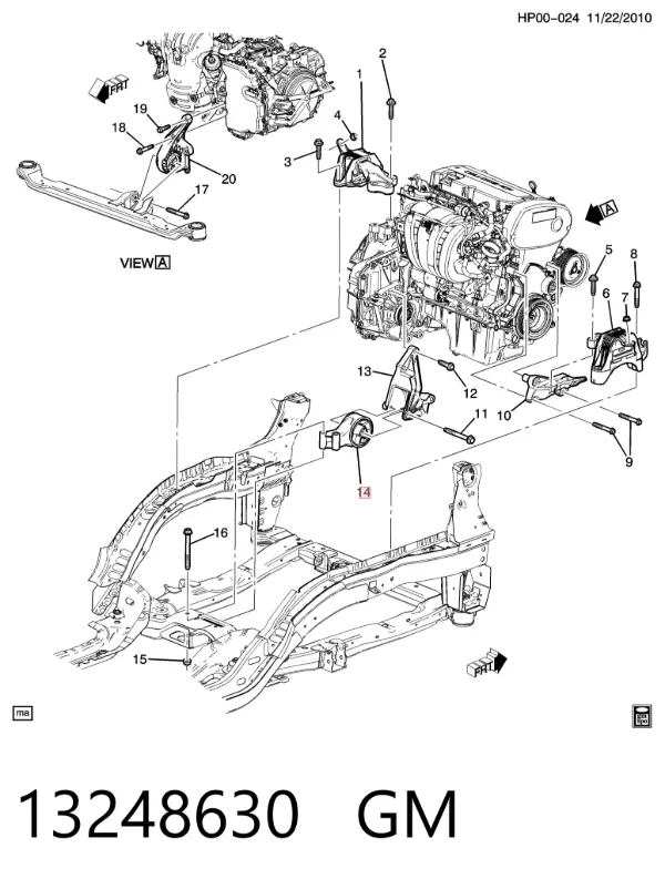 Poduszka (podpora) silnika tylna 13248630 General Motors
