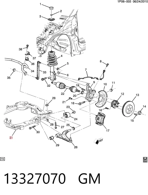 Korpus osi przedniej 13327070 General Motors