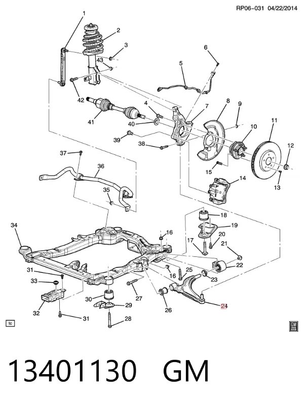 Wahacz zawieszenia przedniego dolny prawy 13401130 General Motors