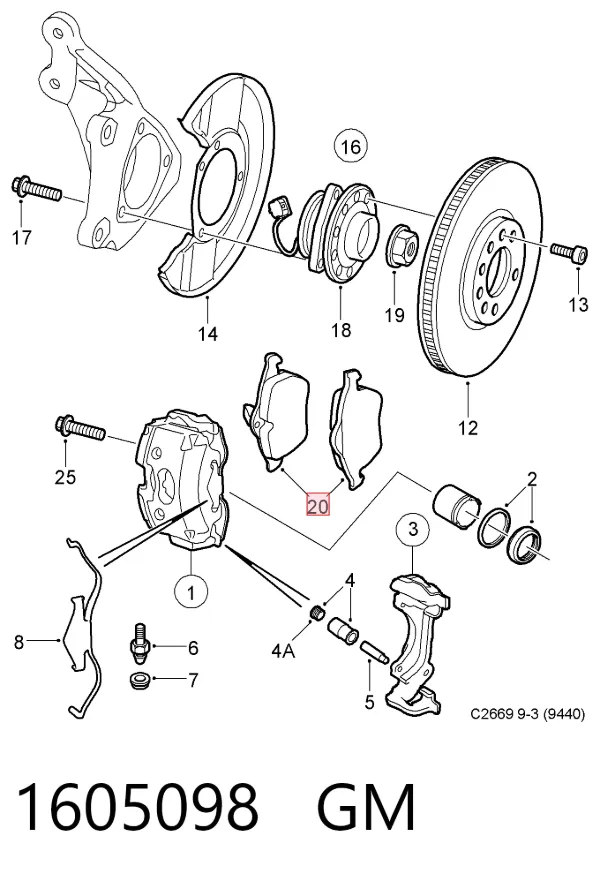 Klocki hamulcowe przednie tarczowe 1605098 General Motors