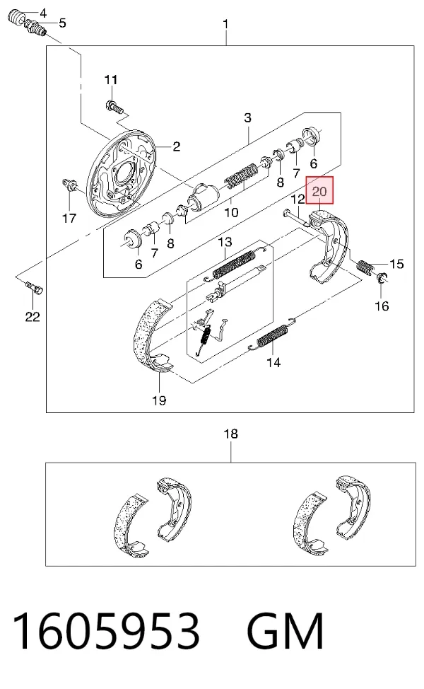 Klocki hamulcowe tylne bębnowe 1605953 General Motors