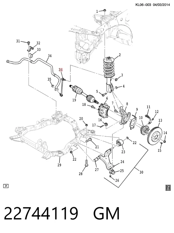 Łącznik stabilizatora przedniego prawy 22744119 General Motors