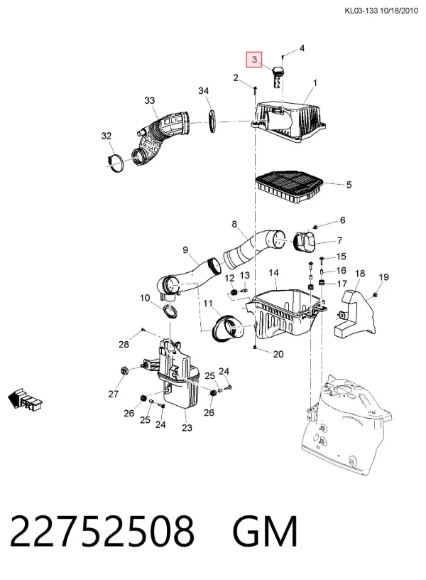 Czujnik przepływu powietrza, przepływomierz powietrza M.A.F. 22752508 General Motors
