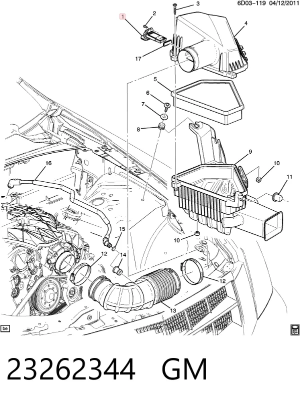 Czujnik przepływu powietrza, przepływomierz powietrza M.A.F. 23262344 General Motors