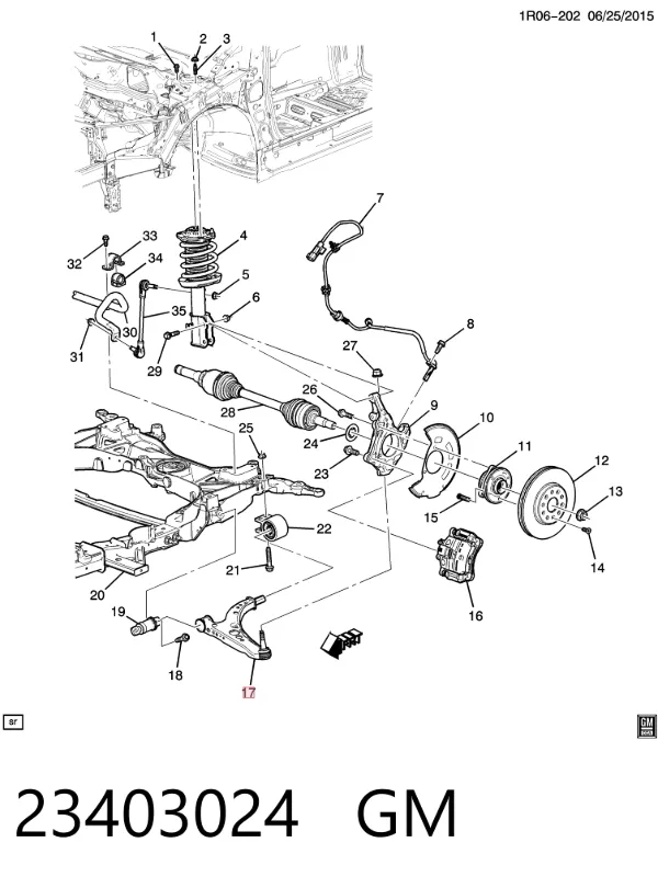 Wahacz zawieszenia przedniego dolny lewy 23403024 General Motors