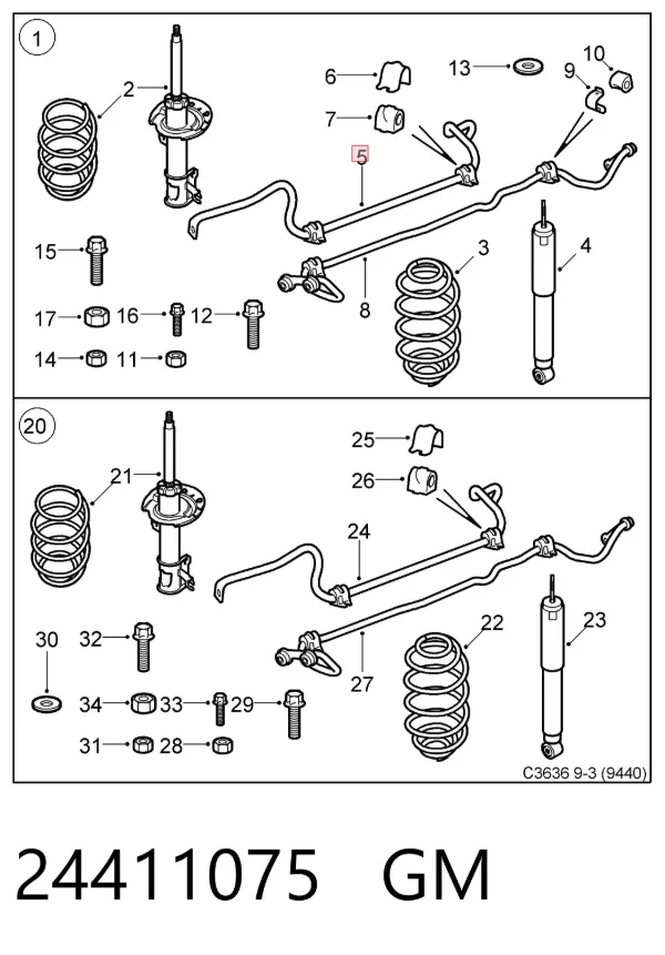 Stabilizator przedni 24411075 General Motors