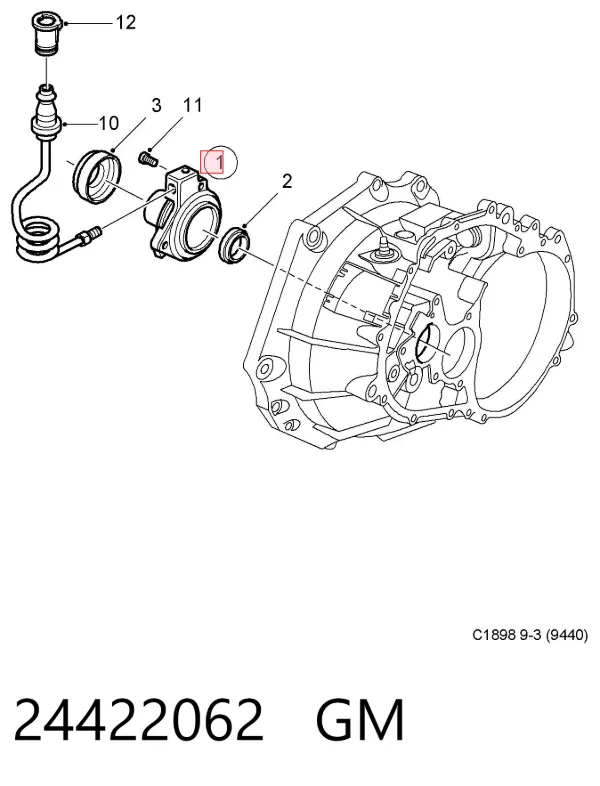 Cylinder roboczy sprzęgła (wysprzęglik) w komplecie z łożyskiem wyciskowym 24422062 General Motors
