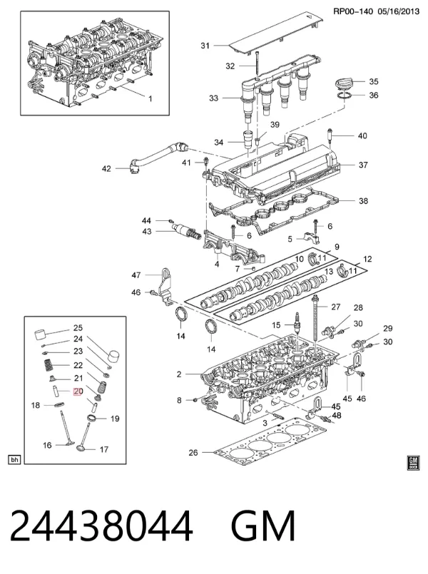 Prowadnica zaworu 24438044 General Motors