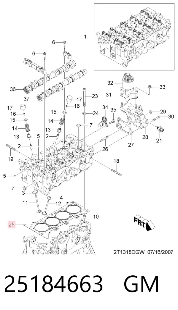 Uszczelka głowicy cylindrów 25184663 General Motors