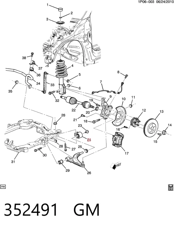 Silentblock przedniego wahacza dolnego 352491 General Motors