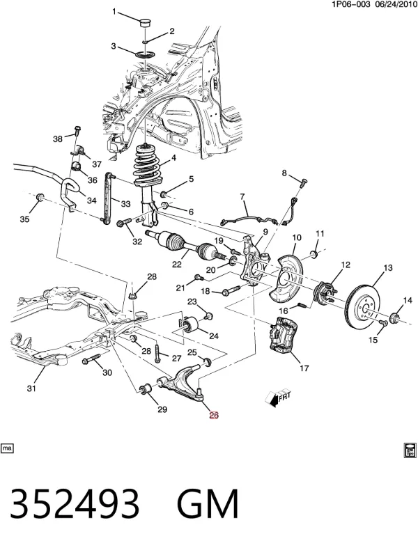 Wahacz zawieszenia przedniego dolny prawy 352493 General Motors