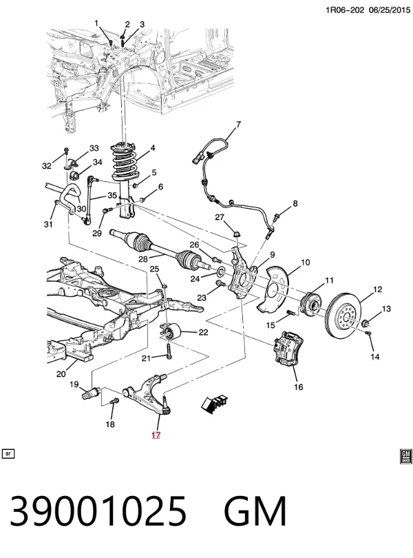 Wahacz zawieszenia przedniego dolny lewy 39001025 General Motors