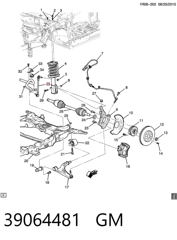 Łącznik stabilizatora przedniego prawy 39064481 General Motors