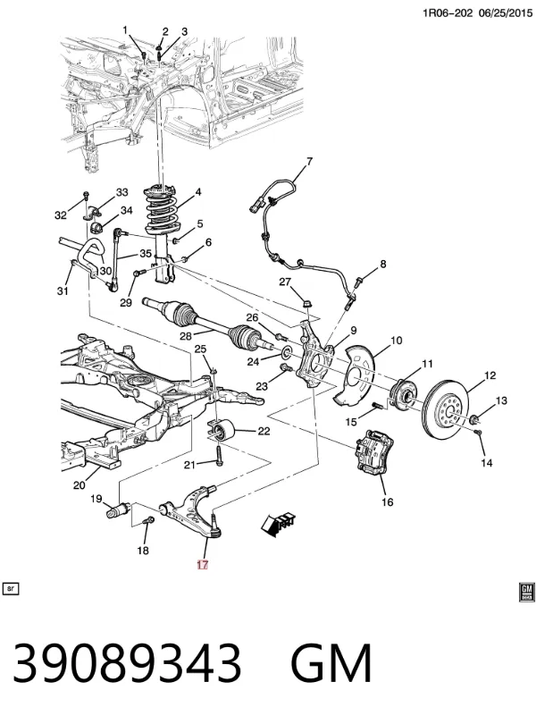 Wahacz zawieszenia przedniego dolny prawy 39089343 General Motors