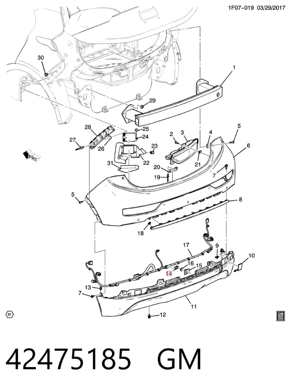 Czujnik parkowania tylny 42475185 General Motors