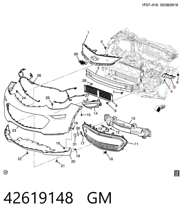 Wspornik zderzaka przedniego lewy 42619148 General Motors