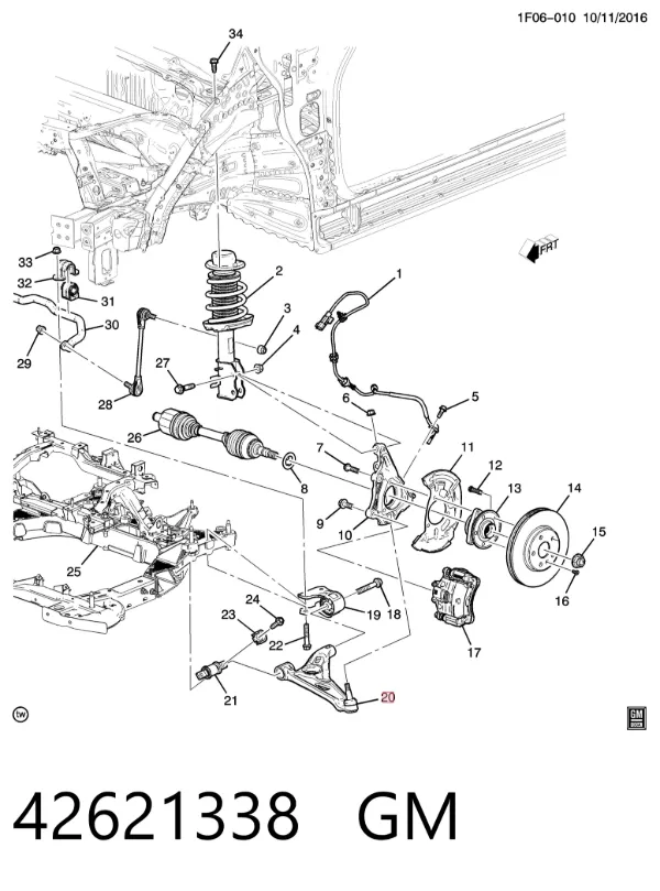 Wahacz zawieszenia przedniego dolny prawy 42621338 General Motors