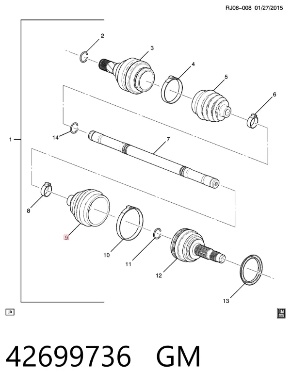 Osłona przegubu homokinetycznego półosi przedniej zewnętrzna 42699736 General Motors