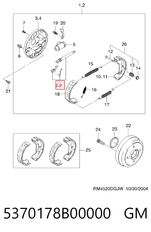 Zestaw naprawczy hamulca postojowego (ręcznego) 5370178B00000 General Motors