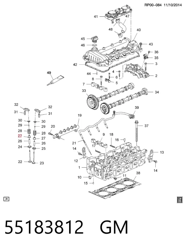 Uszczelniacz zaworu dolotowego/wylotowego 55183812 General Motors