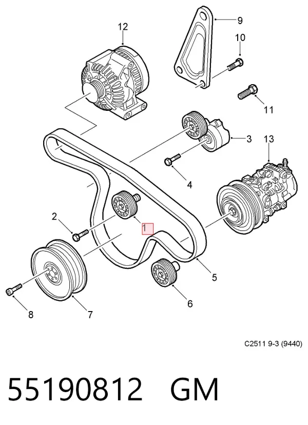 Rolka prowadząca, kierunkowa paska napędowego 55190812 General Motors