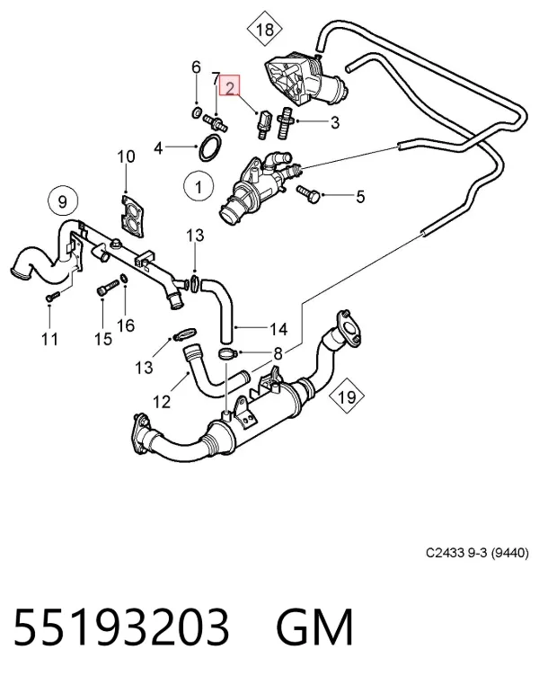 Czujnik temperatury płynu chłodzącego 55193203 General Motors