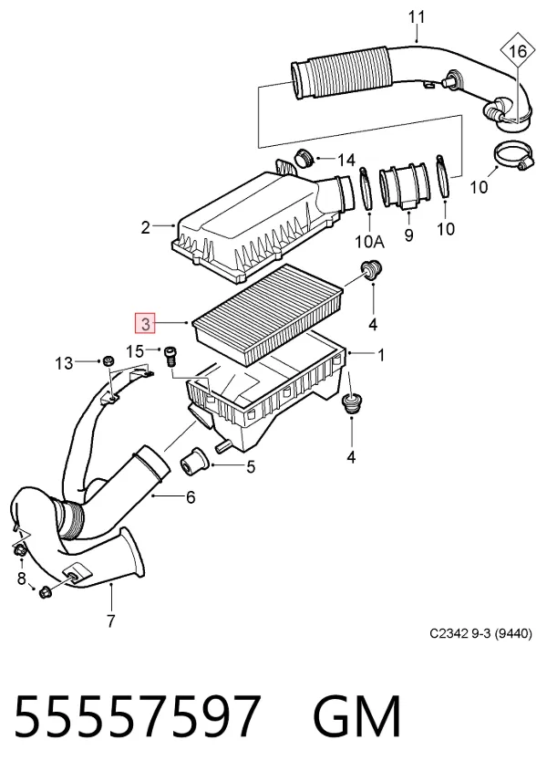 Filtr powietrza 55557597 General Motors