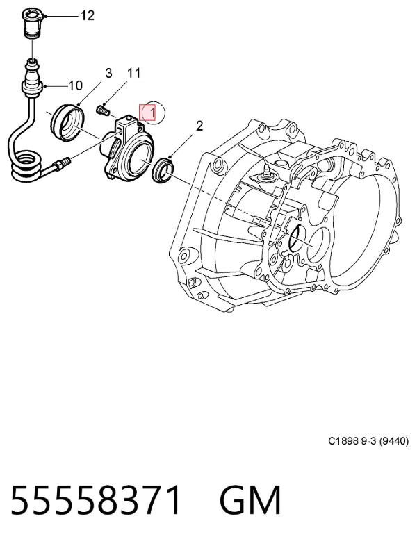 Cylinder roboczy sprzęgła (wysprzęglik) w komplecie z łożyskiem wyciskowym 55558371 General Motors