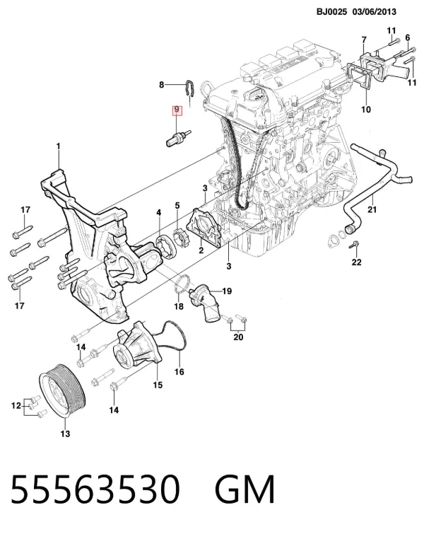 Czujnik temperatury płynu chłodzącego 55563530 General Motors
