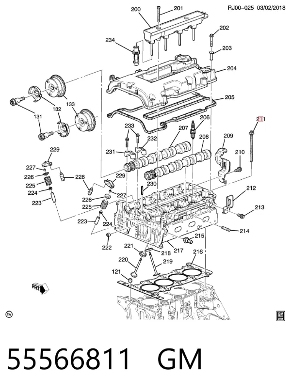 Śruba głowicy cylindrów 55566811 General Motors