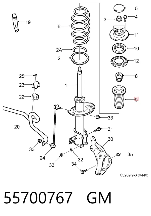 Osłona amortyzatora przedniego 55700767 General Motors