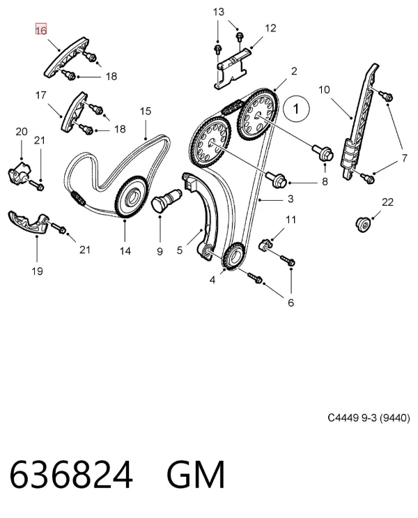 Tłumik drgań łańcucha rozrządu górny 636824 General Motors