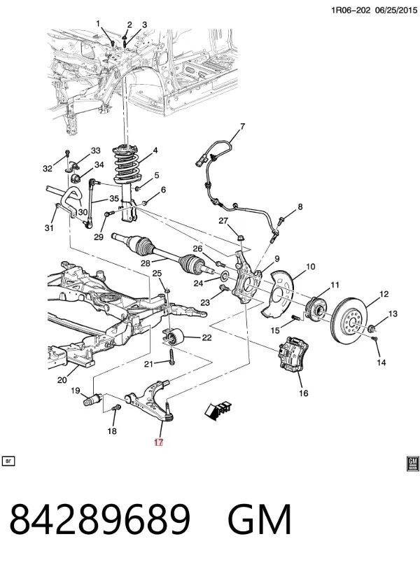 Wahacz zawieszenia przedniego dolny lewy 84289689 General Motors