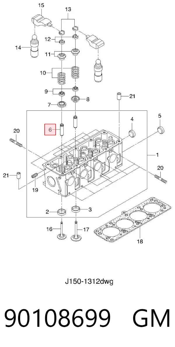 Prowadnica zaworu 90108699 General Motors
