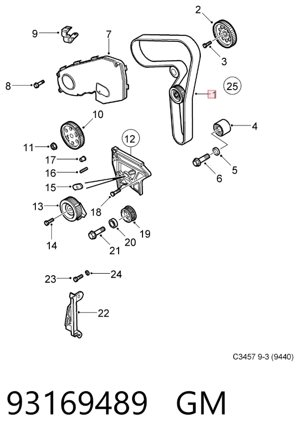 Pasek rozrządu 93169489 General Motors