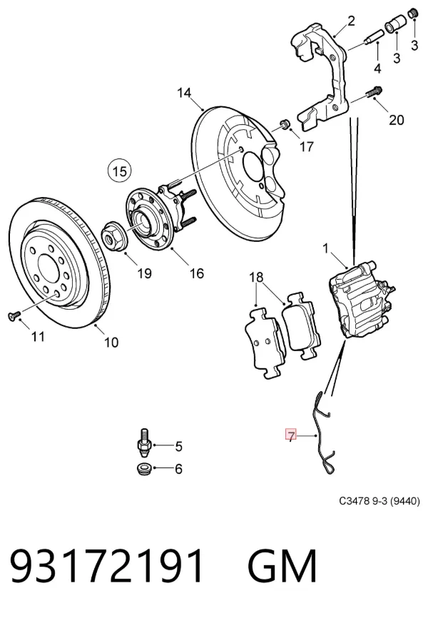 Sprężyna mocująca zacisku 93172191 General Motors