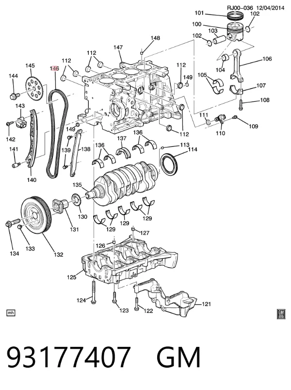 Łańcuch rozrządu 93177407 General Motors