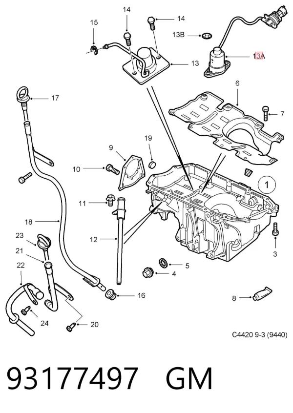 Czujnik poziomu oleju silnikowego 93177497 General Motors