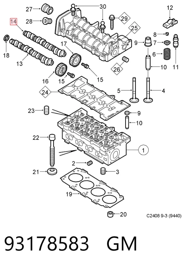 Wał rozrządu silnika ssący, dolotowy 93178583 General Motors