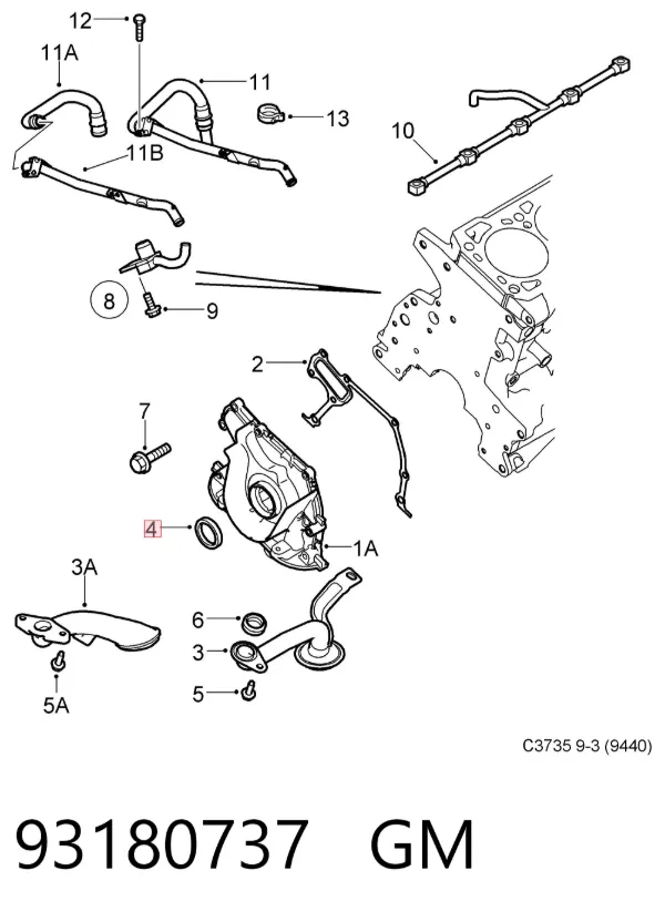 Uszczelniacz wału korbowego przedni 93180737 General Motors