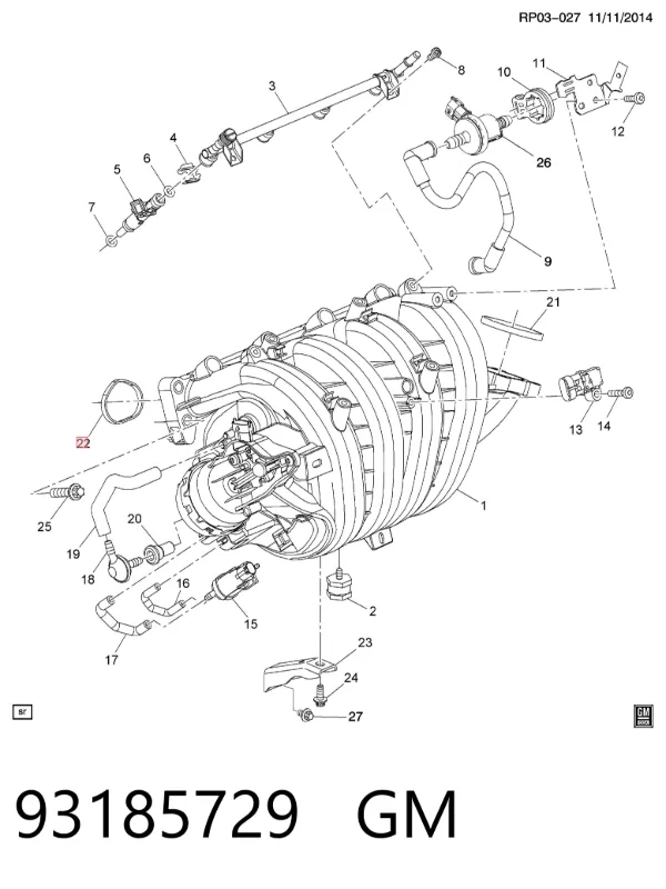 Uszczelka kolektora ssącego 93185729 General Motors