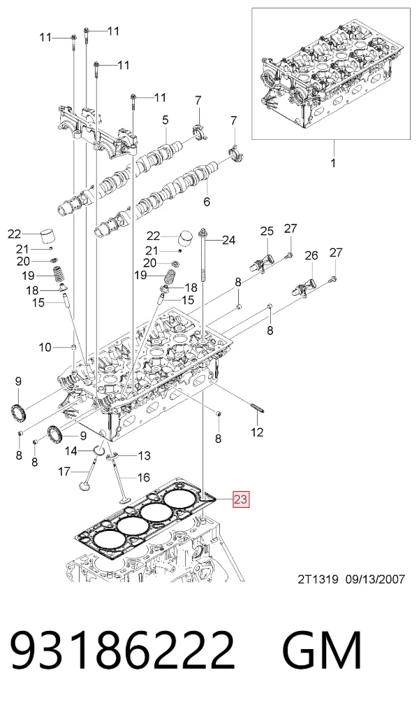 Uszczelka głowicy cylindrów 93186222 General Motors