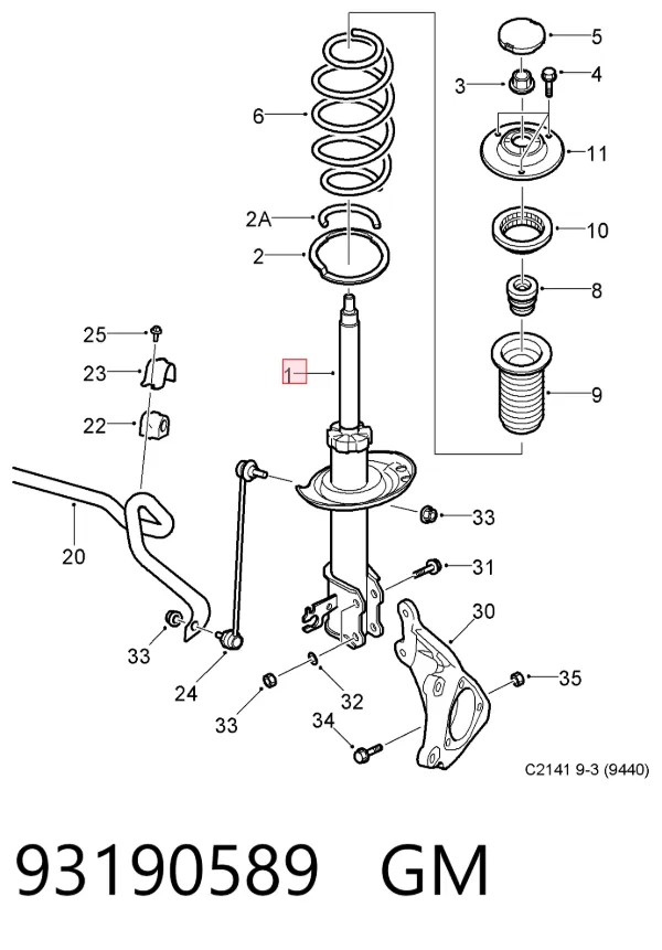 Amortyzator przedni prawy 93190589 General Motors