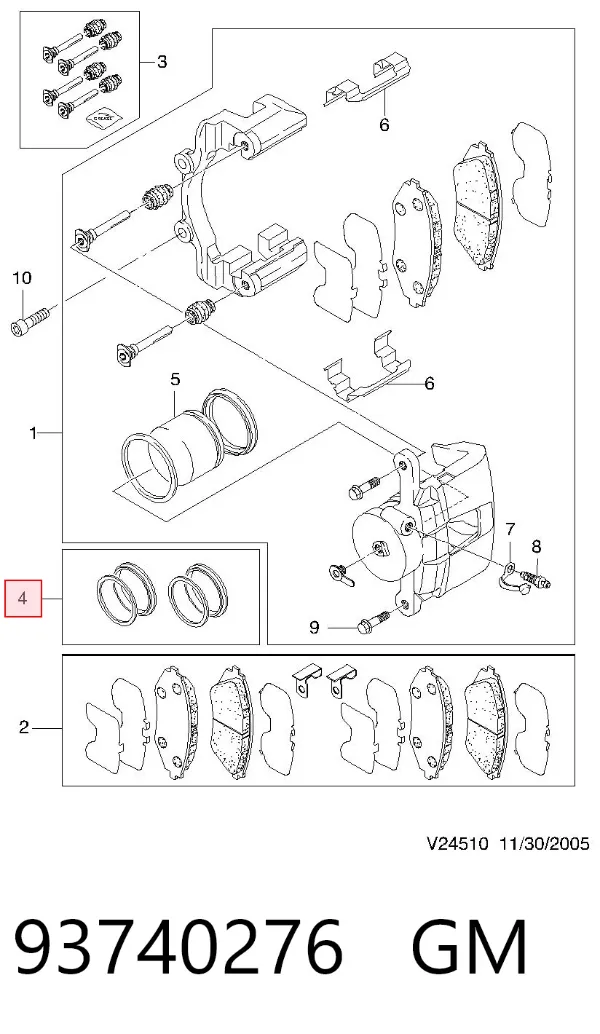 Zestaw naprawczy zacisku hamulcowego przedniego 93740276 General Motors