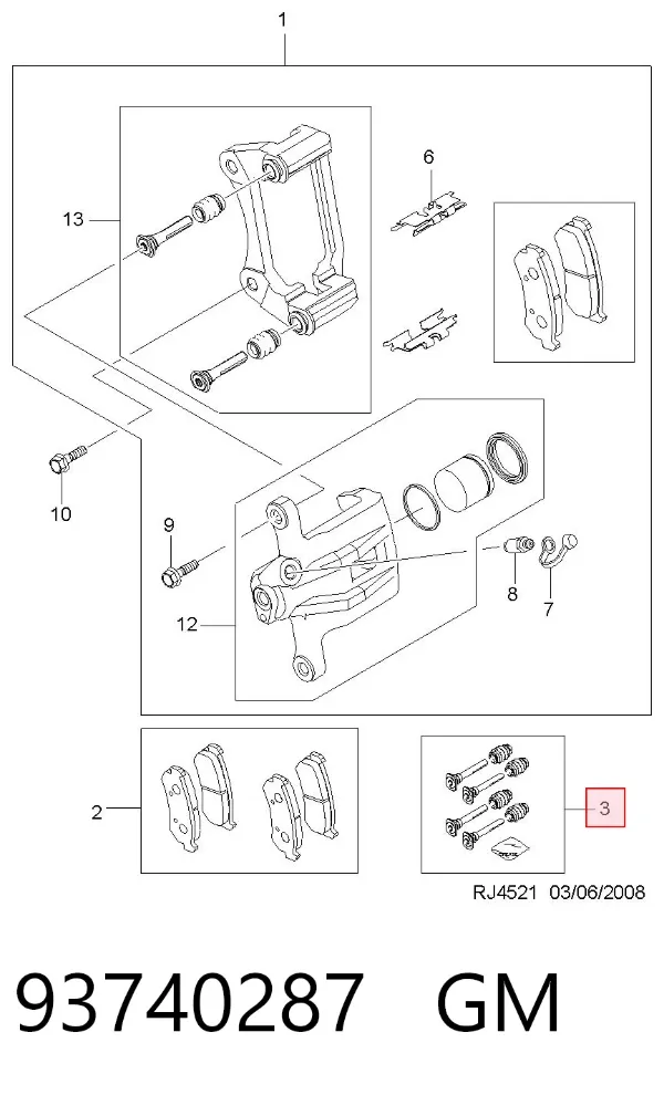 Zestaw naprawczy zacisku hamulcowego tylnego 93740287 General Motors