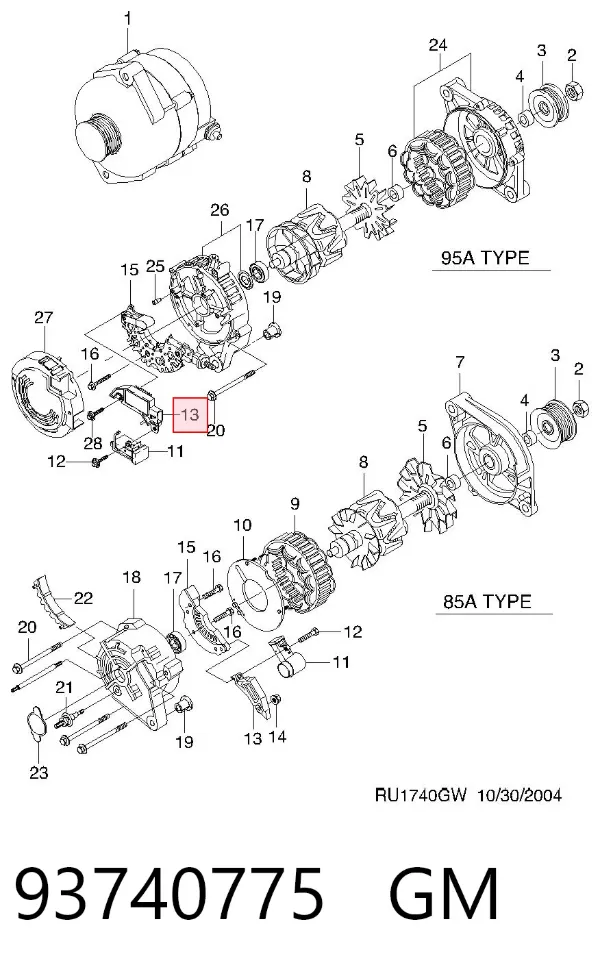 Regulator alternatora (przekaźnik ładowania) 93740775 General Motors
